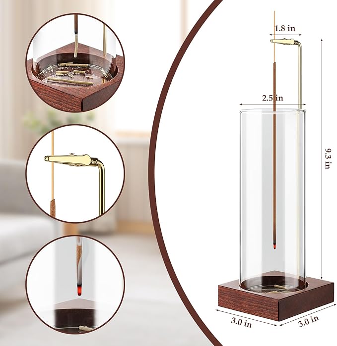 Incense Holder,Wooden Incense Holder for Sticks with 20 Incense Sticks, Anti-ash Incense Burner with Glass Ash Catcher for Meditation Yoga Spa Gift Home Decor
