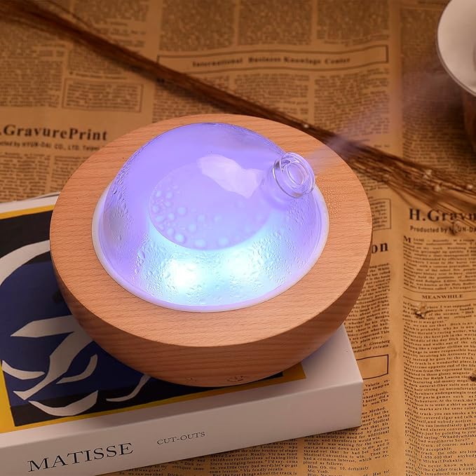 Glass Essential Oil Diffuser,Real Wood Base,Bluetooth Speaker,2025 Upgrade Aromatherapy Diffuser,Aroma Diffuse with Music Player,LED Light in 7 Colors，Home Office Bedroom（Non-Glass Reservoir） - Bloomnest