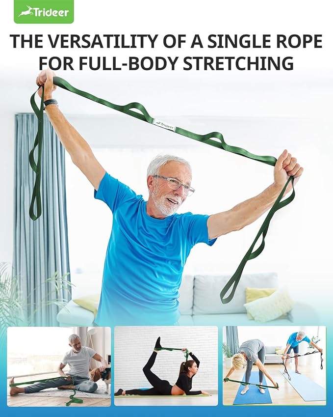 Trideer Stretching Strap Yoga Strap Physical Therapy for Home Workout, Exercise, Pilates and Gymnastics, 10 Loops Non-Elastic Stretch Bands with Aesthetic Packaging for Women & Men - Bloomnest