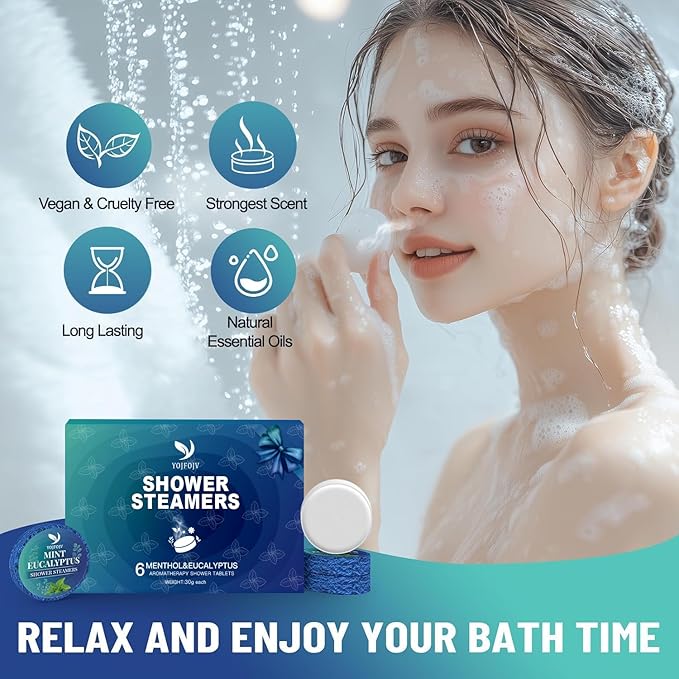 Shower Steamers Aromatherapy, 6 Pack Shower Bombs Organic with Menthol & Eucalyptus Essential Oils, Valentines Day Gifts for Her Mom Wife Him, White Elephant, Home Self-Care SPA Gift - Relaxation