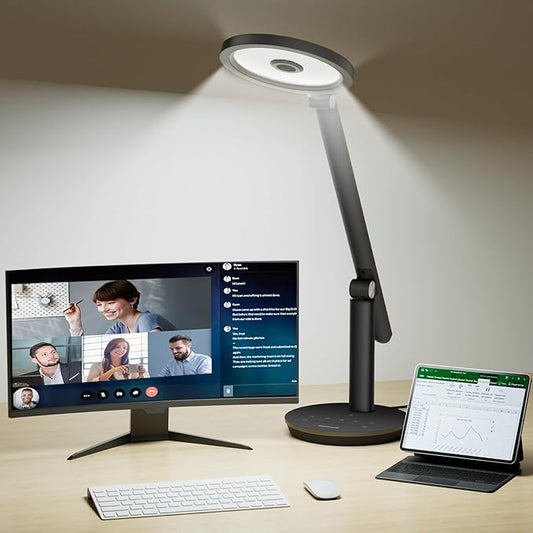 Honeywell Desk Lamp for Home Office, H6 Sunturalux™ Eye-Caring Led Desk Light, 800LM Dimmable Desk Lamp with Timer, Touch Control Tall Desk Reading Light, Table Lamp for Circle Webcam, Study, Bedroom - Bloomnest