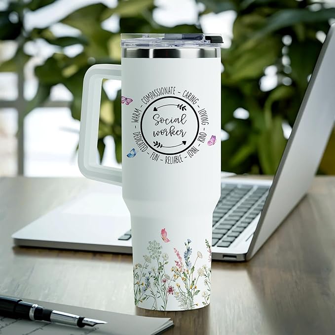 Social Worker Gifts - Tumbler Mug, Office Decor, 40oz with Handle and Straw - Bloomnest