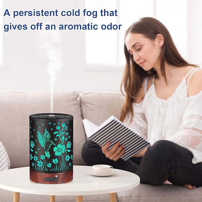 Essential Oil Diffuser- Aromatherapy Diffuser with7 Colors Light and Auto-Off for Women Metal Cool Mist Humidifier for Home and Office for Mom Women（Hummingbird） - Bloomnest