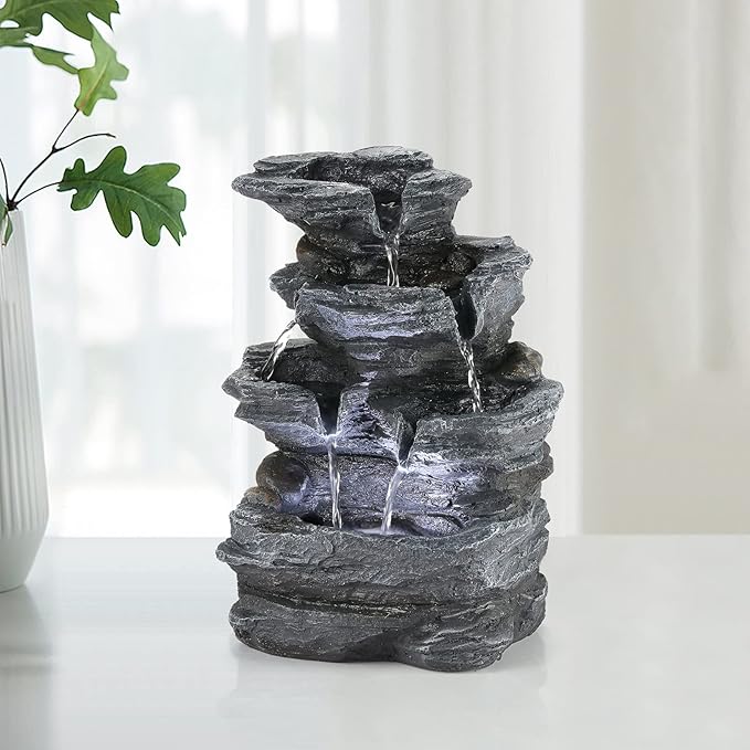 WICHEMI Indoor Fountain Tabletop Fountain Waterfall Fountains Stacked Rocks Water Feature Feng Shui Zen Meditation Relaxation Desktop Fountain for Home and Office Indoor Spaces Decor (Style 20)