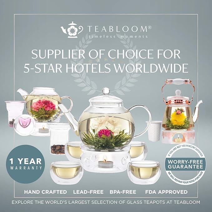 Teabloom Elegant Non-Toxic Loose Tea Glass Infuser – Perfect for Whole-Leaf White, Green, Oolong, Black & Herbal Teas – Lead-Free – Small or Large Size - Bloomnest