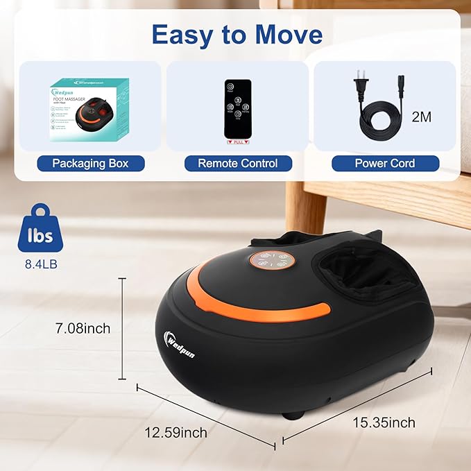 Shiatsu Foot Massager Electric Feet Massage Machine Deep Kneading Relief for Plantar Fasciitis, Air Compression, 3 Heat Levels Relax for Home Office Use, Christmas Gifts for Women Mom Dad Black - Bloomnest