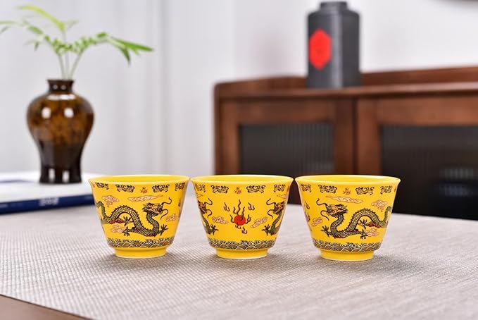Chinese Gongfu Tea Gift Set, Semi Automatic Drip Rotating with Infuser Handmade Ceramics Tea Pot 6 Cups Yellow Dragon - Bloomnest