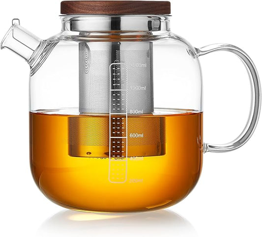 Glass Teapot With Stainless Steel Infuser 1200ml, Glass Tea Pot, Loose Leaf Tea Kettle, Glass Kettle Stovetop, Teapot With Strainer, Tea Infuser Pot Glass Teacup Tea Cups For Blooming Tea - Bloomnest