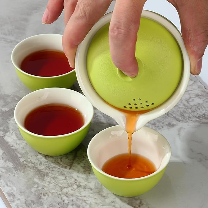 Porcelain Japanese Gongfu Tea Set for Adults, Chinese Travel Tea Sets Ceramic Gaiwan Asian Mini Teapot Set, Portable Kungfu tea Party set for adults, Tea Lovers Gifts for Outdoor and Office - Bloomnest