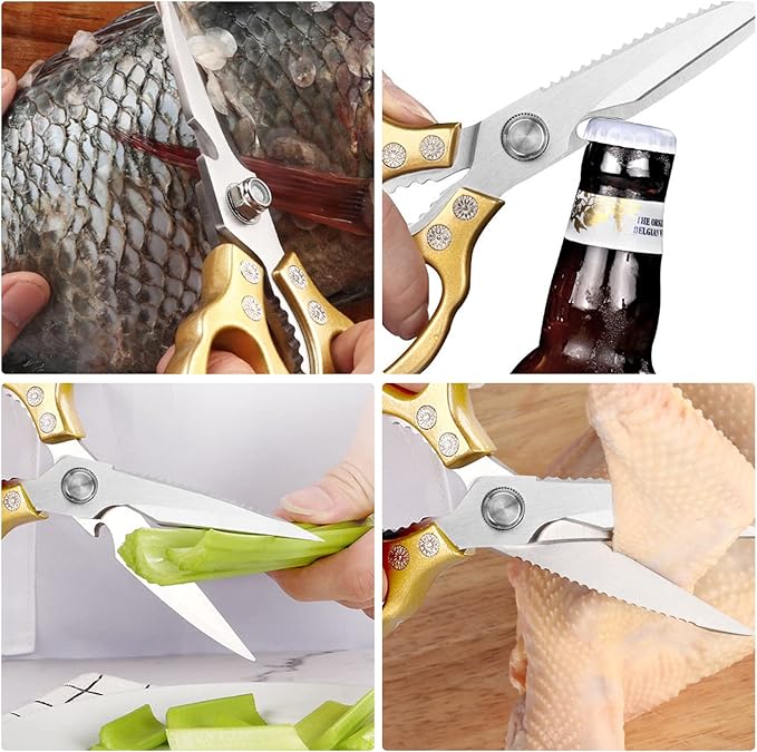 AWinjoy Kitchen Scissors, Heavy Duty Sharp Shears Dishwasher Safe, Kitchen Accessories Cooking Shears for Meat Chicken Fish Poultry Herb Bread (gold) - Bloomnest