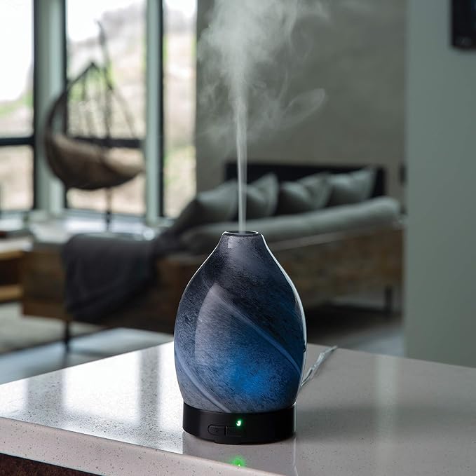 Airome Obsidian Medium Essential Oil Diffuser|100 mL Humidifying Ultrasonic Aromatherapy Diffuser 8 Colorful LED Lights, Intermittent & Continual Mist, Auto Shut-Off Airom%C3%A9
