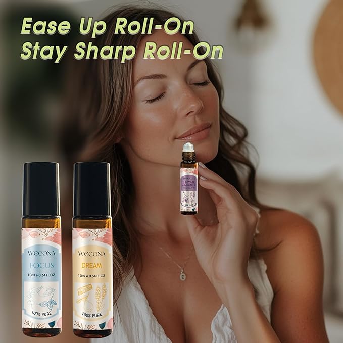Aromatherapy Essential Oil Roll-On Set – 6x10ml Essential Oil Blends with Roller Bottles, Portable Essential Oils for Diffusers for Home,Relaxing Gift for Women & Men - Bloomnest