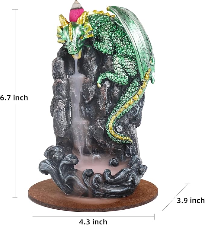 Dragon Backflow Incense Holder Waterfall Incense Burner, with 100 Backflow Incense Cones,1 Mat,1 Tweezers，Aromatherapy Ornamental for Home Office Yoga （Green Dragon） - Bloomnest