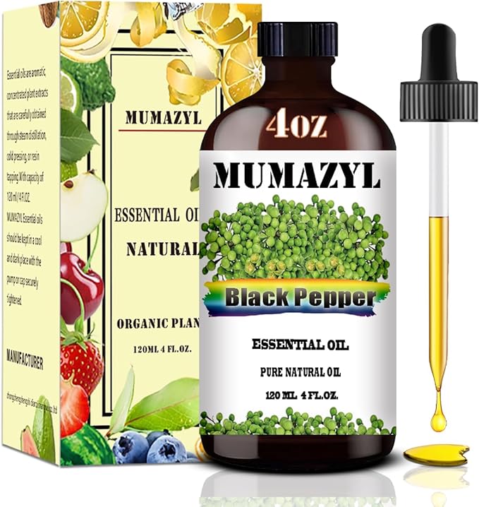 Black Pepper Essential Oil, Black Pepper Oil 4 Fl Oz 120ML for Diffuser Humidifier Yoga Cleaning DIY Candle Soap Making Essential Oils - Bloomnest