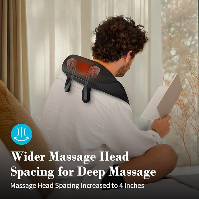 Shiatsu Neck Massager with Heat - Ideal Gifts for Her,Him,4D Cordless Deep Tissue Kneading Massage for Pain Relief,Rechargeable Massage for Neck,Shoulder,Traps and Back - Bloomnest