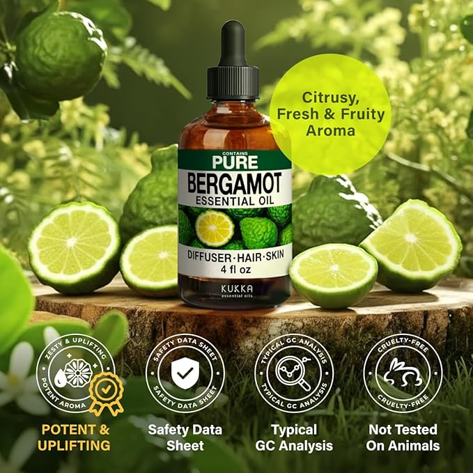 KUKKA Bergamot Essential Oils - 4 Fl Oz - for Hair, Skin, Diffuser, Aromatherapy & DIY Soap Making Scent - Bloomnest
