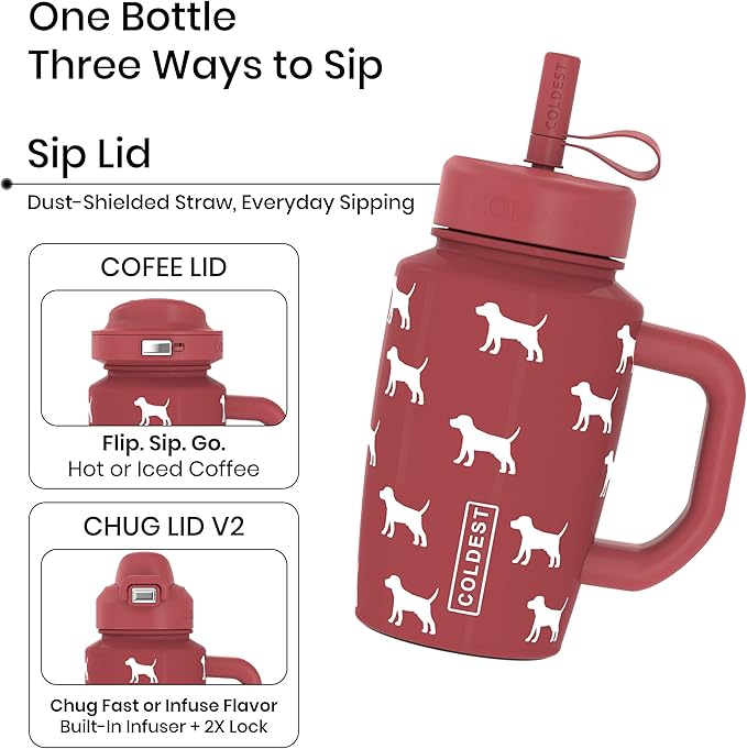 Coldest Tumbler with Handle & Coffee Lid - 100% Spill Proof Tumbler (3 Lids) - Stainless Steel Insulated Leakproof Tumblers for Women & Men - Cup Holder Friendly - 15 oz (Baby Puppy) - Bloomnest
