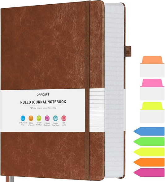 Lined Journal Notebook, Large A5 Hardcover Leather Journal, 312 Numbered Pages Work Notebook, 100gsm Thick Paper, College Ruled Notebook for Women Men School Office, 5.75" x 8.38", Brown - Bloomnest