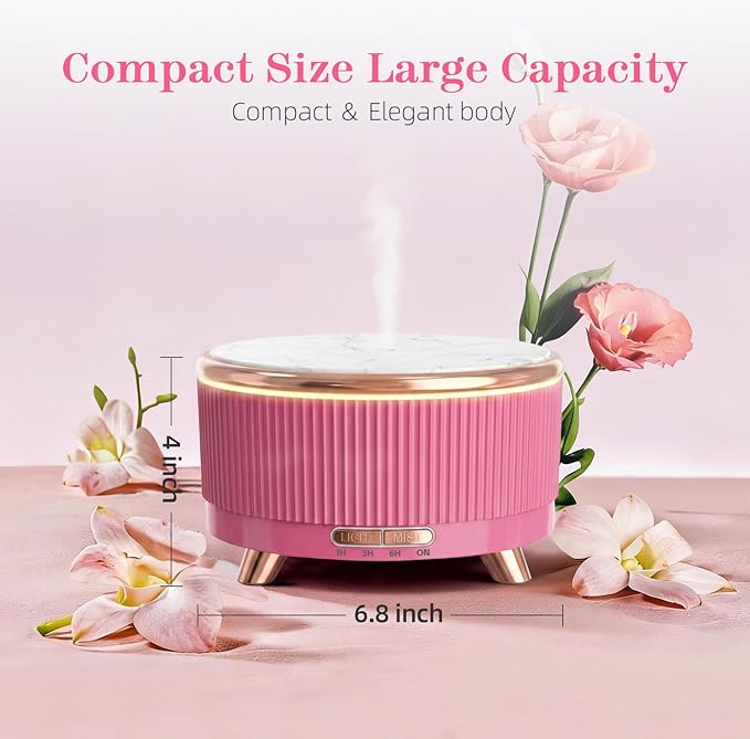 500ML Large Capacity Essential Oil Diffuser, Ultrasonic Aromatherapy Diffuser with 7 Color LED Lights with Remote Control, Cool Mist Humidifier, Timed Mist, Auto Shut-Off (Pink) - Bloomnest