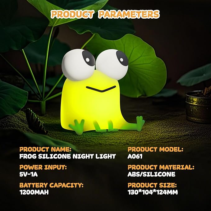 Cute Frog Night Light, LED Silicone Squishy Novelty Animal Lamp,3 Levels Dimmable/Timer Nursery Nightlight for Kids, Rechargeable Touch Bedside Lamp, Bedroom/Dorm Decor, Baby Boys Girls Gifts - Bloomnest