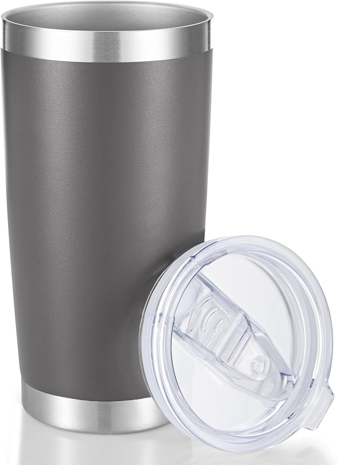 20 oz Tumbler Stainless Steel Tumblers with Lid Double Wall Vacuum Insulated Coffee Mug 20oz Powder Coated Cup for Hot and Cold Drinks, Gray, 1 pack - Bloomnest