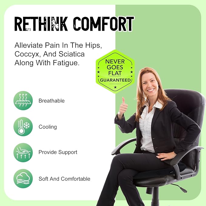 Air Fiber Office Chair Cushion - Ergonomic Seat Cushion for Orthopedic Coccyx, Relief Hip & Back Support - Doctor Recommended Cushion for Long Sitting Worker Driver & Handicapped (Dark Gray) - Bloomnest