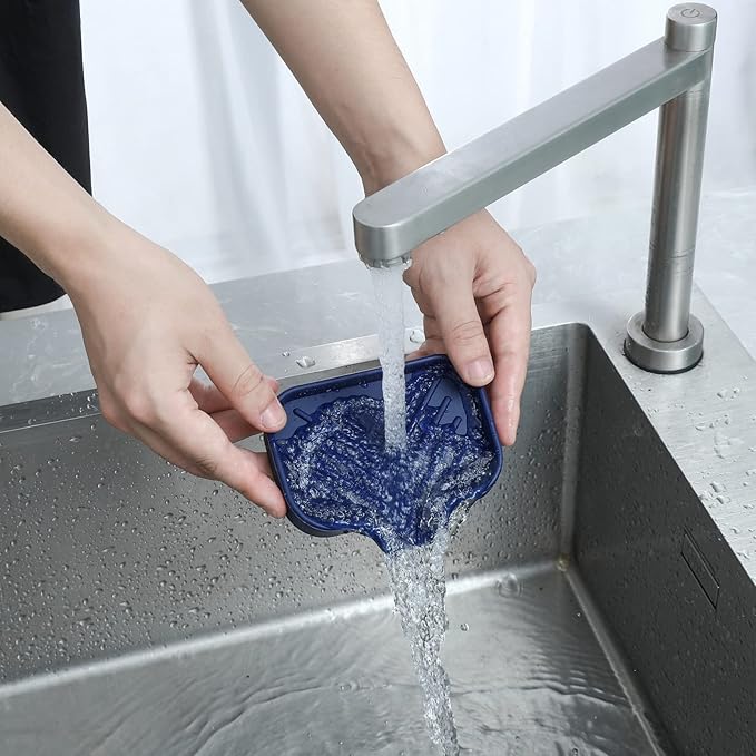 Silicone Bathroom Soap Dishes with Drain Spout-Kitchen Sink Organizer,Sponge Holder,Dish Soap Tray,Perfect for Dispenser,Scrubber,Bottle,Cup on Sink or Counter-Navy Blue 4.9"×3.2" - Bloomnest