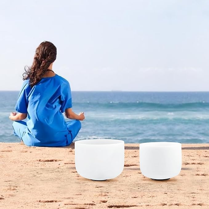 Ryan Dvan Crystal Singing Bowl Set of 2 7" G Note, 8" A Note with Case Suede Striker & O-Ring Sound Therapy for Yoga, Reiki, Chakra Healing Energy Tuning & Mindfulness Kit - Bloomnest