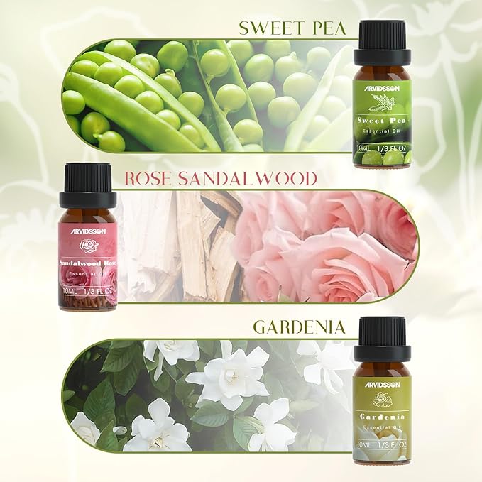 Spring Essential Oils Set, ARVIDSSON Natural Fragrance Oil for Diffuser, Candle Making - After Rain, Ocean Breeze, Fresh Cut Grass, Gardenia, Sweet Pea, Rose Sandalwood, Spring Scented Oil Gift Set - Bloomnest
