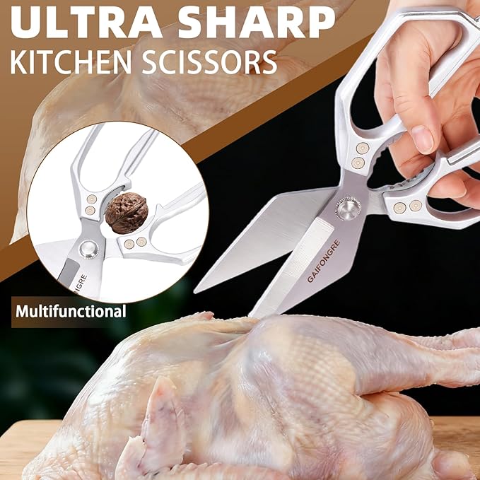 Heavy Duty Kitchen Scissors, Sharp Multifunctional Shears for Food with Full Metal Construction, Dishwasher Safe, Ergonomic Handle for Cutting Poultry, Meat, Fish, Herbs - Bloomnest
