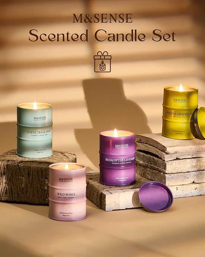 Fall Candles Set | Mini Scented Candles Gift Set | 4 Pack Candles for Home Scented Candle,Citrus Lemon Lavender Rose Sage Candle,Gift Set for Women and Men,Soy Wax 14 oz 86 Hour - Bloomnest