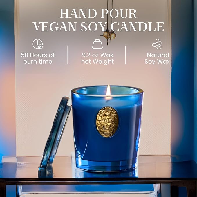 M&SENSE Natural Strong Summer Soy Candle | Summer's Night & Blue | 9.2 oz, 50H Burn Time | Luxury Scented Candle for Relaxation, Gifting, Home Décor | Ideal for Bedroom, Office, Party Ambiance - Bloomnest
