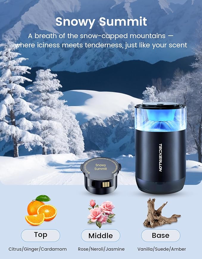 Smart Car Air Freshener, Car Diffuser with Mist Light & 2 Diffusers Oil Refills for 3200 Sprays, 3 Scent Modes, Auto On/Off, Long Lasting Car Air Freshener for Car, Home, Office, Bedroom - Bloomnest