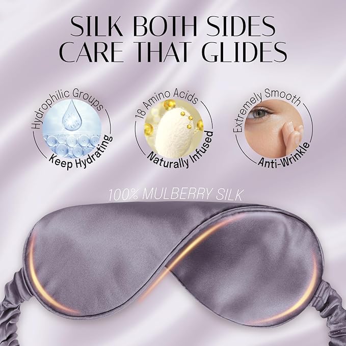 Silk Sleep Mask Eye Mask Blindfold with Double Layer Silk Filling and Elastic Strap for Full Night's Sleep, Travel and Nap, Soft Eye Cover Eyeshade with Luxury Bag and Ear Plugs by OLESILK (Charcoal) - Bloomnest