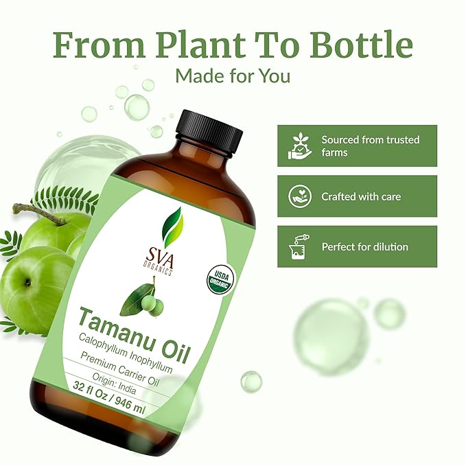 SVA Tamanu Seed Oil Organic - 32 Fl Oz – 100% Natural Cold Pressed Tamanu Oil - for Face, Skin Care, Hair Care, Scalp Massage & Body Massage – Carrier Oil - Bloomnest