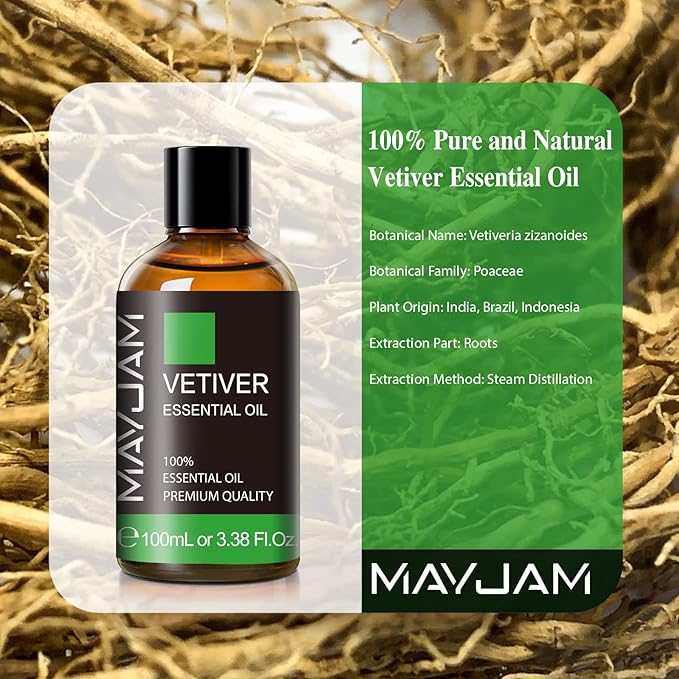 MAYJAM Premium Grade Vetiver Essential Oil - 100ML/3.38FL.OZ for Diffuser, Aromatherapy Oils for Candles, Soaps - Bloomnest