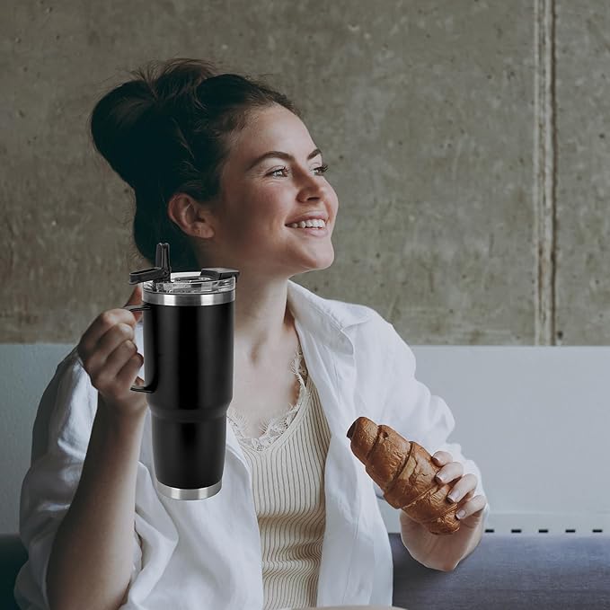 HASLE OUTFITTERS 30oz Tumbler With Handle, Insulated Travel Coffee Mug With Straw Leak-Proof Double Wall Stainless Steel Vacuum Tumblers Metal Cup with Straw for Hot and Cold Drink - Bloomnest
