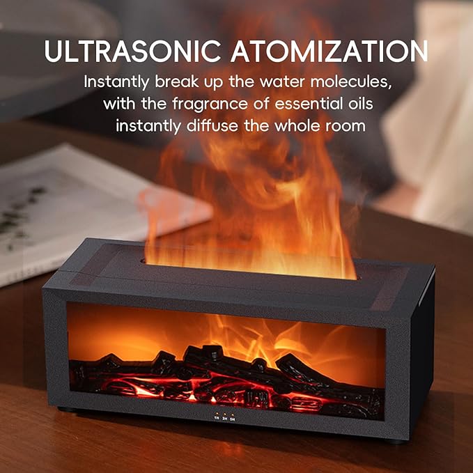 Essential Oil Diffuser, 7 Colors Fireplace Fire Flame Aromatherapy Diffuser, 150ml Ultrasonic Humidifier, Scent Aroma Diffuser with Remote Control & Timer for Home,Bedroom,Office,Yoga (Black) - Bloomnest