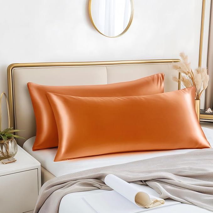 BEDELITE Satin Body Pillow Cover 2 Pack, Super Soft and Cooling Body Pillow Pillowcase for Hair and Skin, Breathable Silky Full Long Pillowcase Cover(20"x54", Burnt Orange) - Bloomnest
