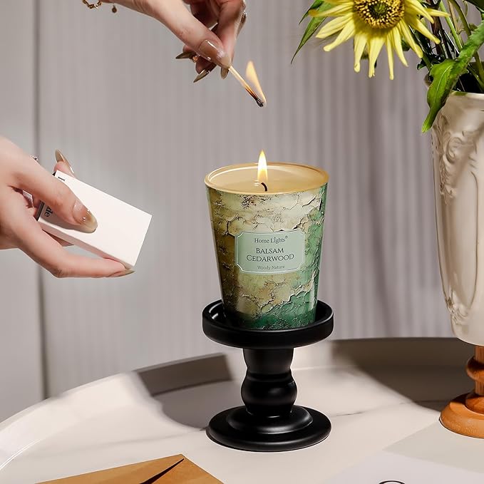 HomeLights Balsam Cedarwood Scented Candles | 6.7oz Soy Candles Industrial Chic Large Candle Jars | Ideal Candle Gifts for Events, Home Decor Stress, Relief & Relaxation - Bloomnest