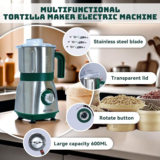 Electric Spice and Nut Grinders - 3 Stainless Steel Blades, 1 Filter, 1 Brush - 500W Grinder for Kitchen, Dry Use (Green) - Bloomnest