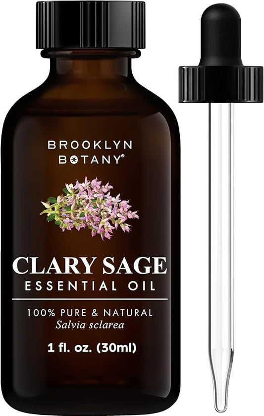 Brooklyn Botany Clary Sage Essential Oil - 100% Pure and Natural - Premium Grade Oil with Dropper - for Aromatherapy and Diffuser - 1 Fl Oz - Bloomnest