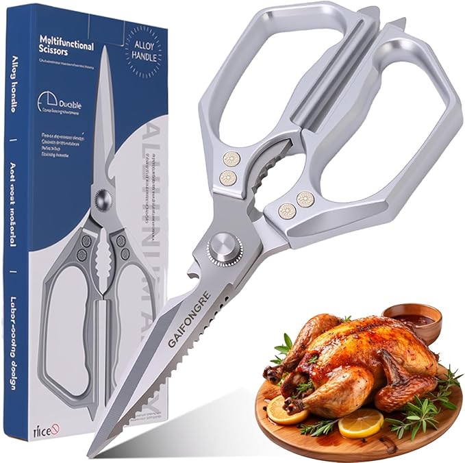 Professional Kitchen Scissors - Heavy Duty Stainless Steel Shears for Poultry, Meat, Fish | Dishwasher Safe, All-Metal Construction with Ergonomic Handle - Bloomnest
