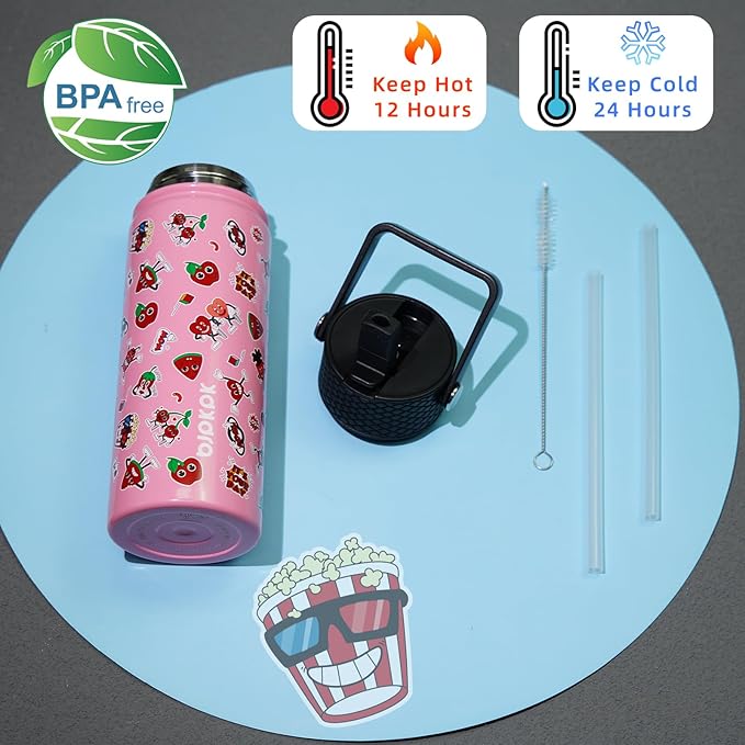 BJPKPK Insulated Water Bottle with Straw Lid, 18 oz Stainless Steel Metal Water Bottles, Reusable Leak Proof BPA Free Water Bottles, Cups, Thermo, Passionate-Pink - Bloomnest