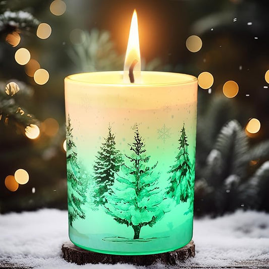 Merry Christmas Candle Jars, LED Xmas Scented Candles Can Change Into Multiple Colors, 7.6oz Soy Wax Fir Holiday Candles for Winter Small Merry Christmas Gifts(Snow Forest) - Bloomnest
