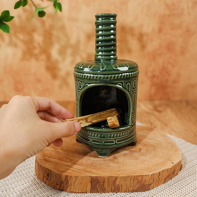 Handmade Ceramic Palo Santo Holder & Mini Chiminea Incense Dish-Perfect for Palo Santo Sticks, Altar，Sage, and Cone Burning-Zen Decor for Energy Cleansing, Yoga, Meditation & Aromatherapy - Bloomnest