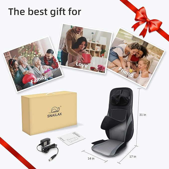 Snailax Shiatsu Back Massager with Heat -Deep Kneading Massage Chair Pad with Adjustable Intensity, Shiatsu Chair Massager to Relax Full Body Muscle - Bloomnest