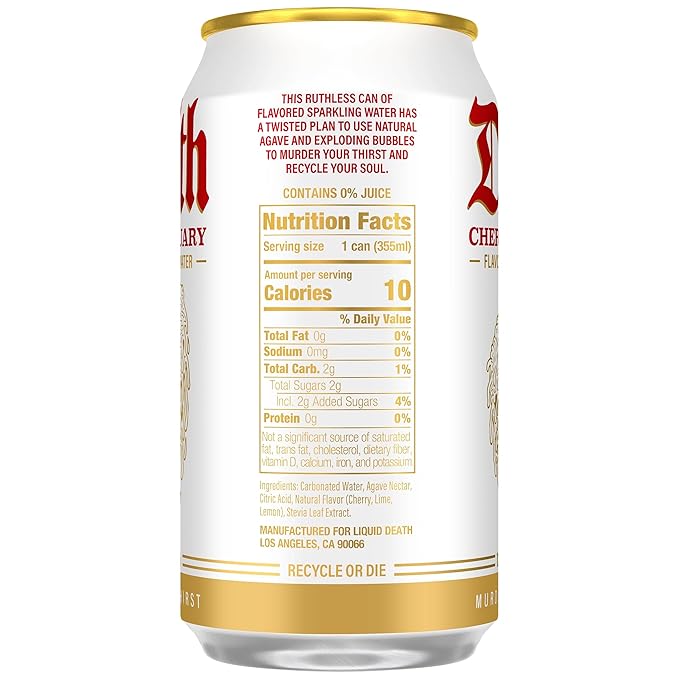 Liquid Death Soda-Flavored Sparkling Water - Cherry Obituary, Less Sugar*, Huge Flavor, No Caffeine, No Artificial Sweeteners, 12 Fl Oz (Pack of 12) - Bloomnest