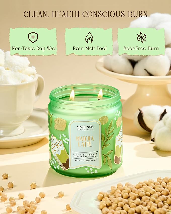 M&SENSE Matcha Latte Scented Candle, 11.6oz Natural Soy Wax, 70 Hours Long Lasting Clean Burn, Green Tea Creamy Aroma for Stress Relief, Non-Toxic Relaxing Aromatherapy Gifts for Women - Bloomnest