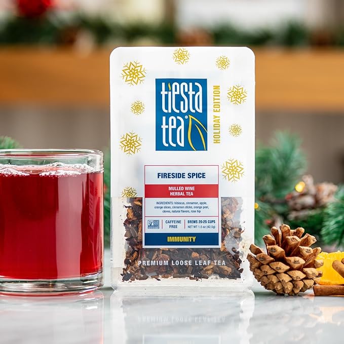 Tiesta Tea - Fireside Spice, Loose Leaf, Mulled Wine Herbal Tea, Premium Non-Caffeinated Holiday Blend, Make Hot or Iced, Brews Up to 25 Cups, 1.5 Ounce Resealable Pouch - Bloomnest